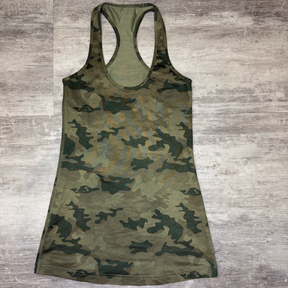 Lululemon size 6 Cool Racerback Savasana Camo‎ Fatigue Green Sz 4 best